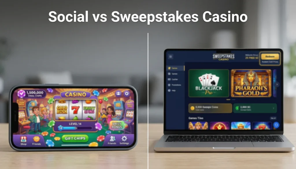 Social casino versus sweepstakes casino comparison and differences